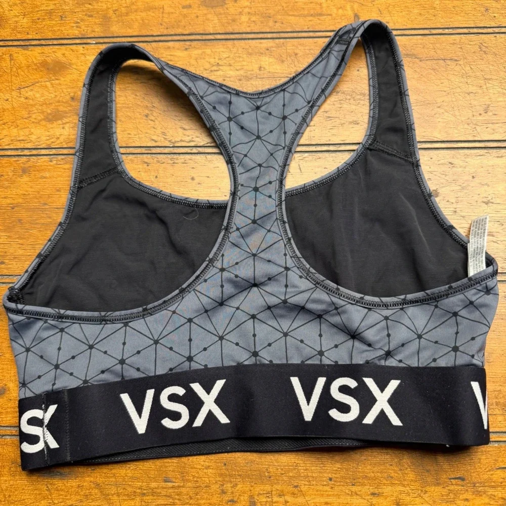 Victoria‎ Sport VSX Sports Bra Grey Black Geometric Racerback Medium - Picture 2 of 3